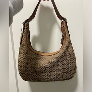 Vintage Genuine Signature Coach Mini Cs Shoulder Hobo Bag Tan/Khaki